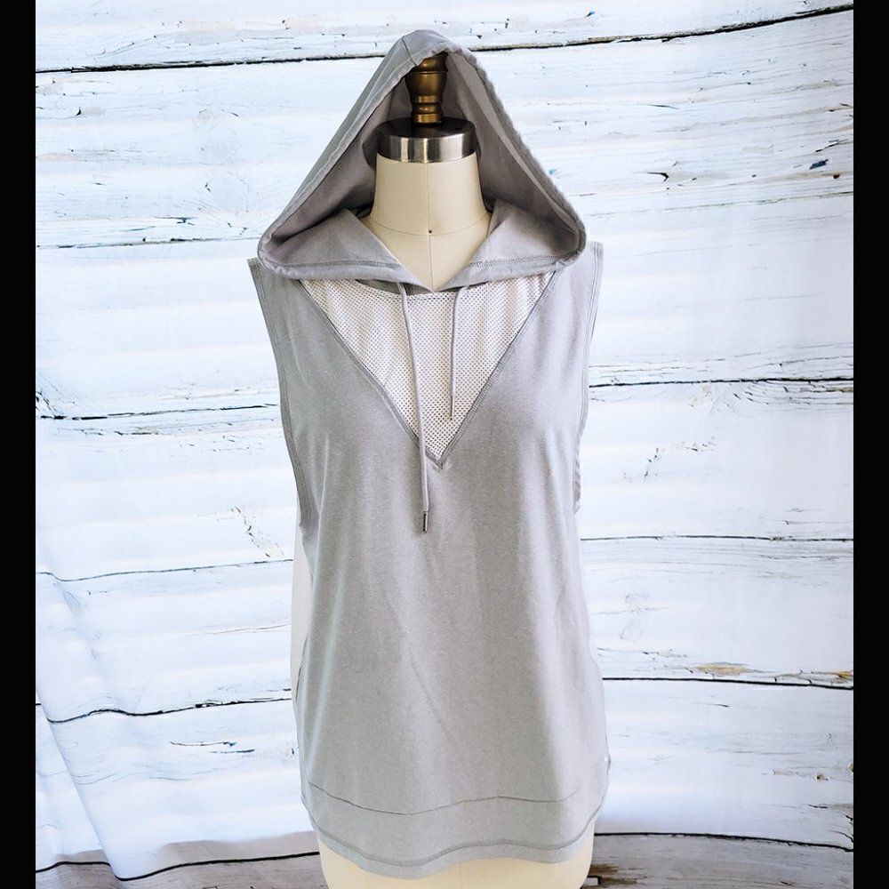 X by Gottex gray white sleeveless mesh hoodie